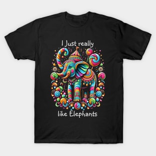 Vibrant Elephant Wearing a Whimsical Hat T-Shirt